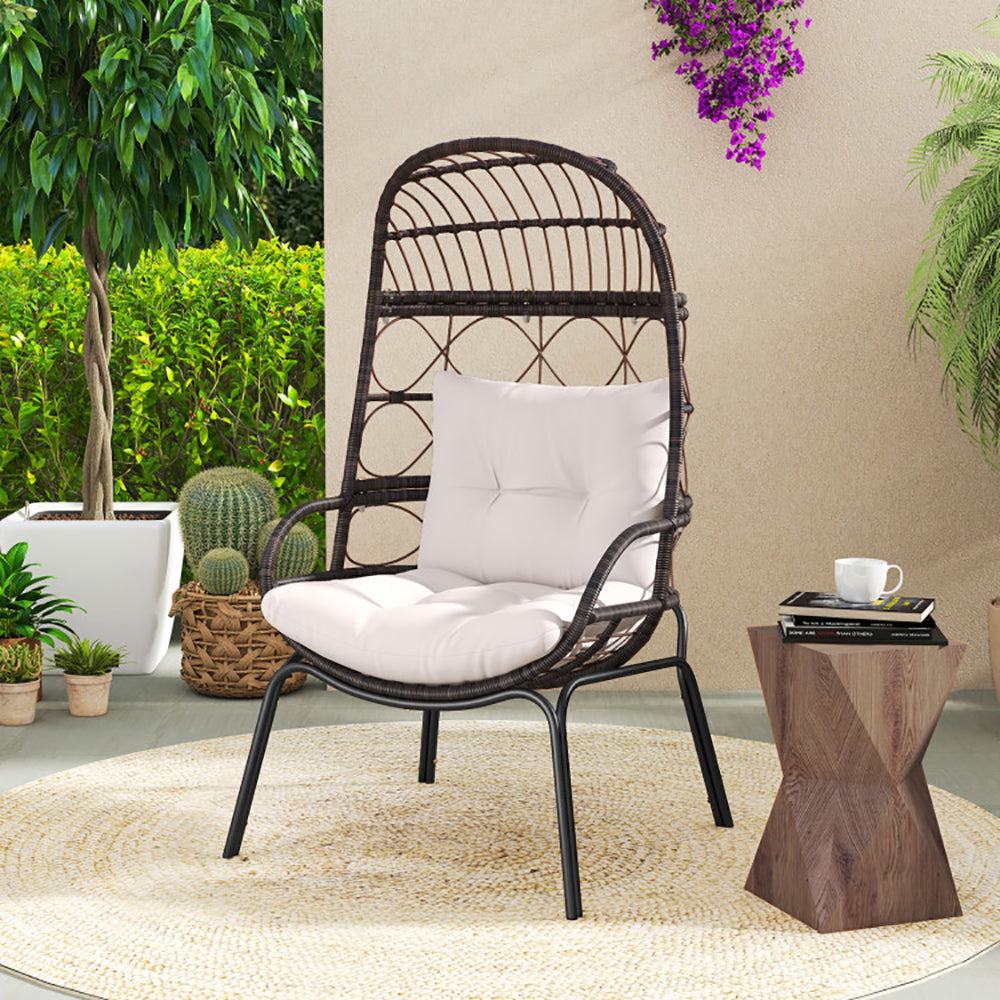 Patio Wicker Egg Chair Outdoor Rattan Lounge Basket With Seat And Back Cushions  Support Up To 400 Lbs,for Backyard, Poolside, Indoor Places And So On