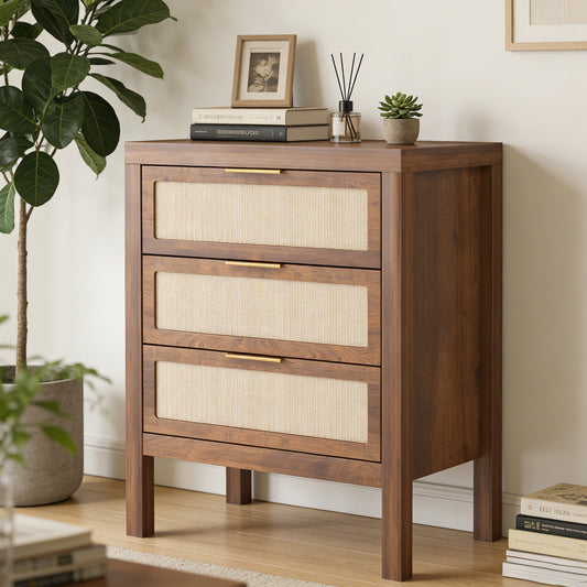 Bedside Table Chest Of Drawers Large Capacity Storage Drawer Design Multifunctional Wooden Night Stand For Bedroom Hallway Entryway Walnut Color