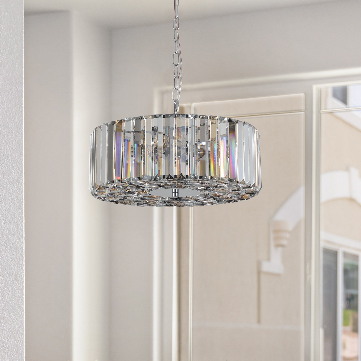 Same As W1340120171 L5017 17  Chrome Crystal Pendant Chandelier, Modern Hanging Light Fixture With Adjustable Height, 4-Light E26 Base For Living Room, Dining Room, Or Kitchen No Bulbs