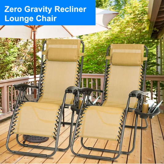 2Packs Zero Gravity Lounge Chair With Dual Side Tray 330lbs Load Foldable Recliner Chair