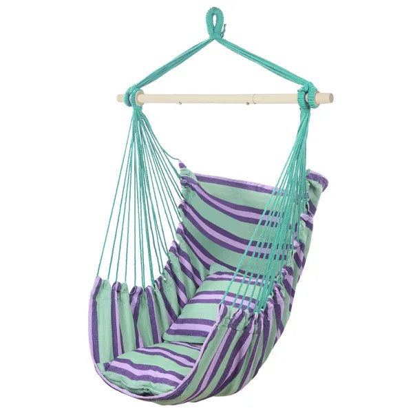 Distinctive Cotton Canvas Hanging Rope Chair With Pillows Green