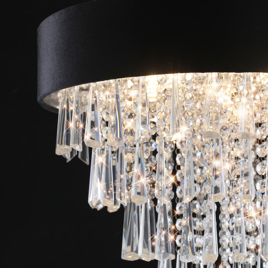 18-inch Modern Crystal Chandelier With Black Imitation Velvet Anti-Glare Shade, Adjustable Height, 8-Light G9 Base For Dining Room, Living Room, Or Bedroom  Bulb Not Included