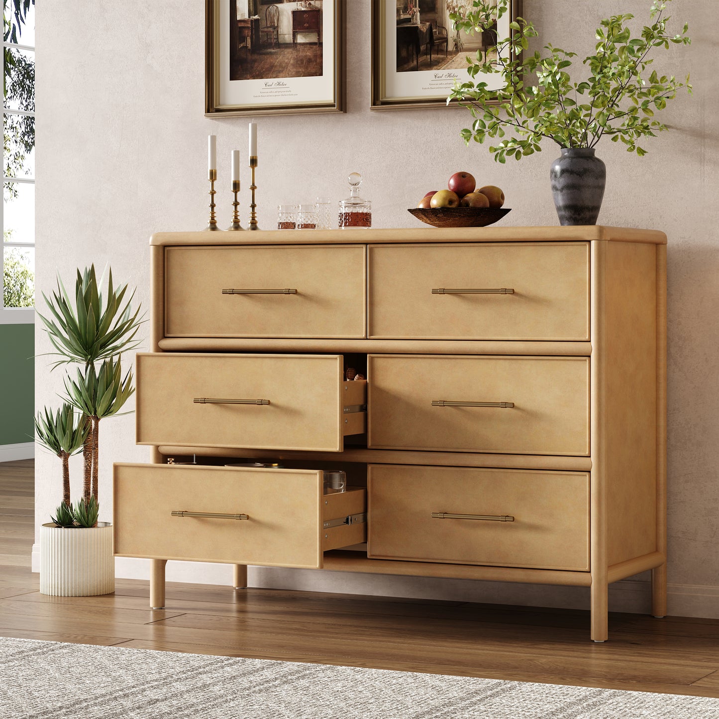 Storage Cabinet, Stylish Style, Suitable For Living Room And Dining Room Entrance, Large Size, 6 Drawers, Natural