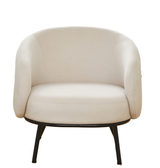 Mid-Century Modern Velvet Accent Chair, Upholstered Barrel Armchair With Metal Legs, Comfy Single Sofa Chair For Living Room Bedroom