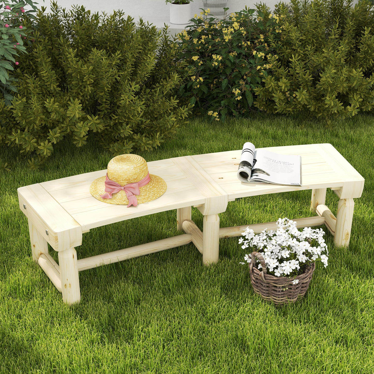 Wooden Garden Bench, Semicircular Round Outdoor Tree Bench, Wrap Around Park Bench For Yard, Patio, Deck, Lawn, Natural