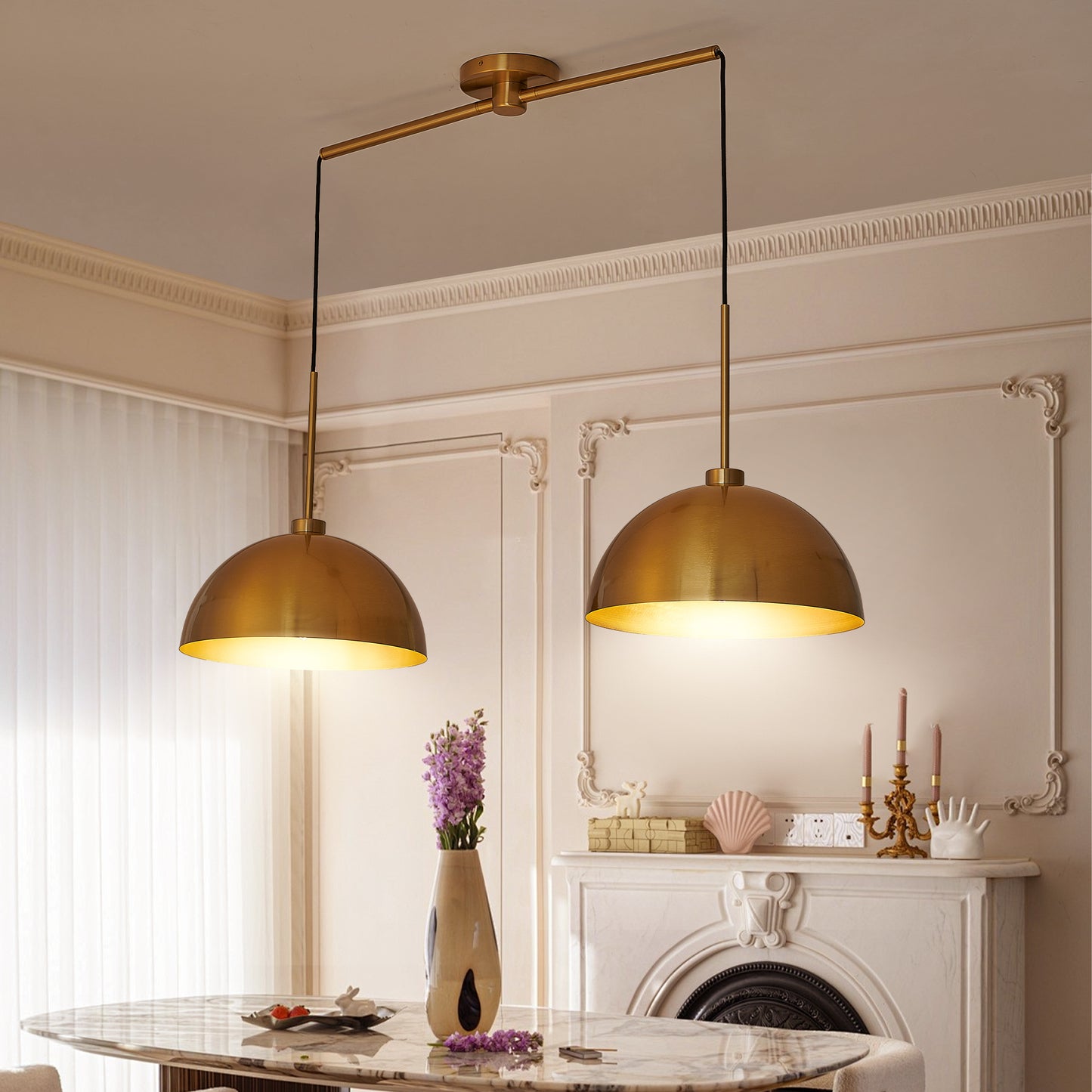 41  Industrial Modern Copper Color Double Pendant Light - Adjustable Ceiling Hanging Lamp With Bright Finish For Dining Room, Kitchen, Or Living Room -Stylish And Durable Lighting Fixture  No Bulbs
