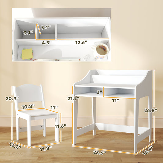 Kids Desk And Chair Set With Storage And Shelves, For Bedroom & Study Room, Gift For 3-8 Years Old, White