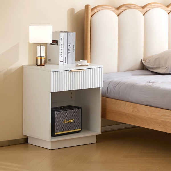 White P2 Density Board, Wavy Surface, 45x40x60cm, Single Piece, Bedside Table, 2 Pieces