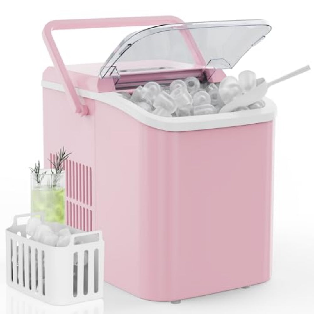 Desktop Ice Machine With Handle, 26 Pounds - 24-hour Portable Ice Machine, Can Produce 9 Bullet-shaped Ice Cubes In 6 Minutes