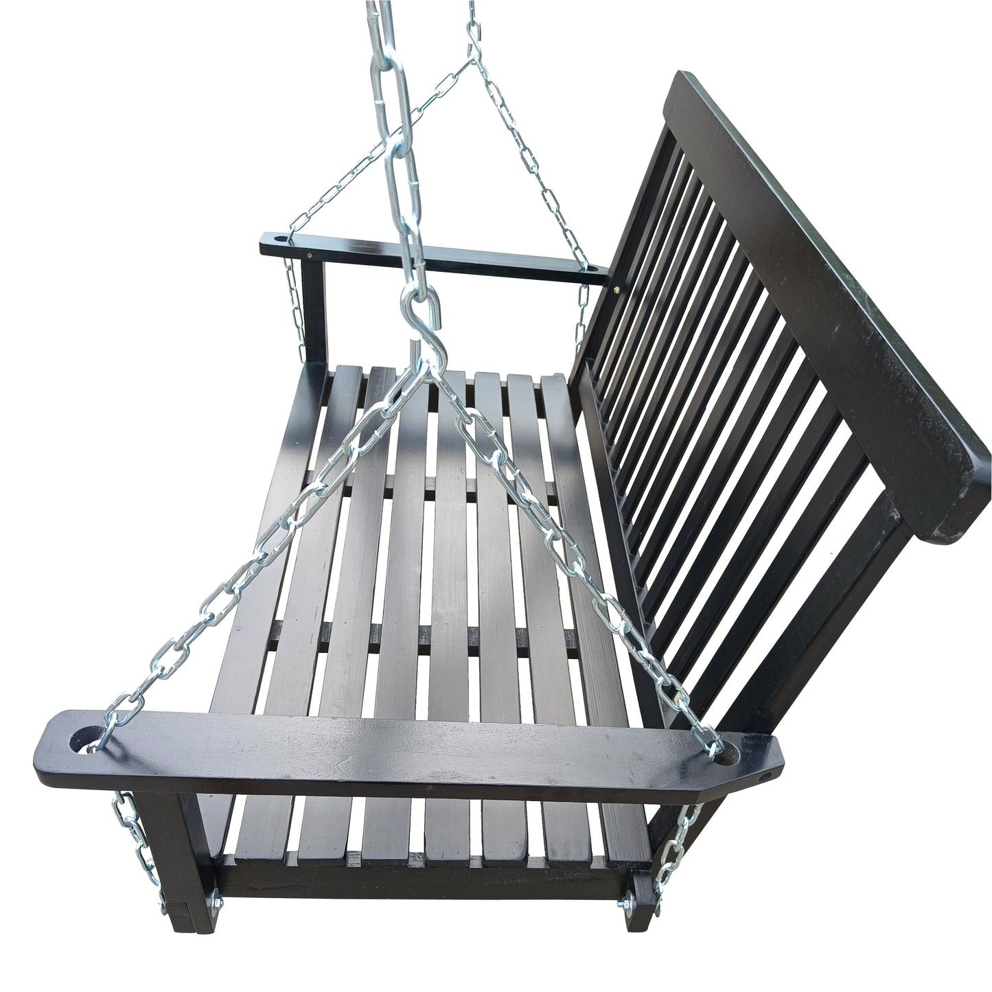 Front Porch Swing With Armrests, Wood Bench Swing With Hanging Chains,for Outdoor Patio ,Garden Yard, Porch, Backyard,  Or Sunroom,Easy To Assemble,black