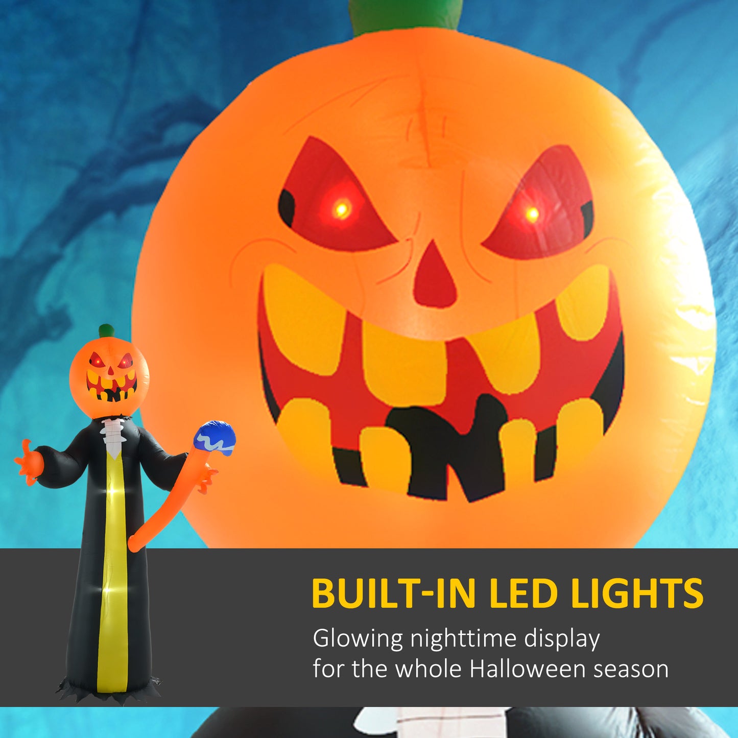10ft Inflatable Halloween Pumpkin Head Ghost With Hammer, Blow Up LED  Display For Garden Indoor Outdoor