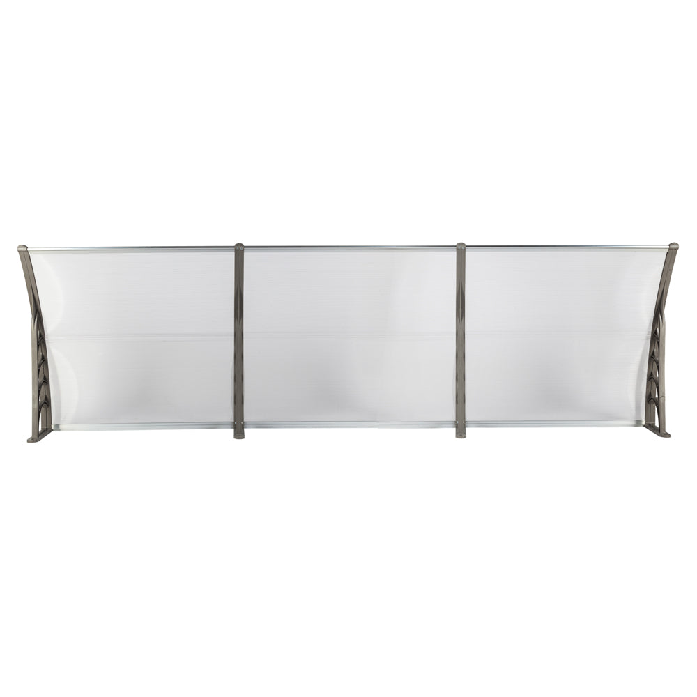 Window Awning Door Canopy 120x38inch, Polycarbonate Cover Front Door Outdoor Patio Awning Canopy UV Rain Snow Sunlight Protection Hollow Sheet, Clear Board & Grey Bracket