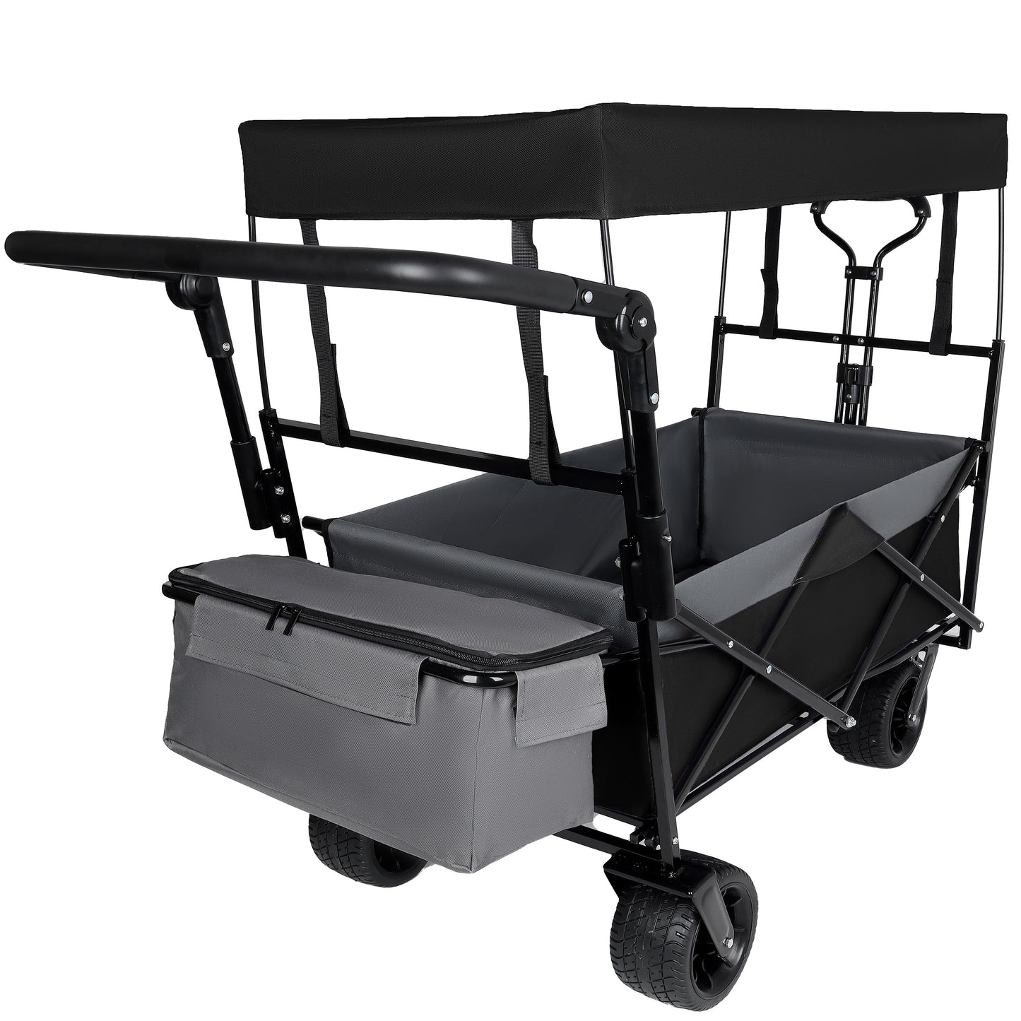 With Push Handle  480Lbs Collapsible Wagon With Canopy  Wagon Cart With 7  All- Terrain Wheels  Lightweight Foldable Wagon  Large Capacity For Camping  Shopping  Sports  And Garden Use  Black