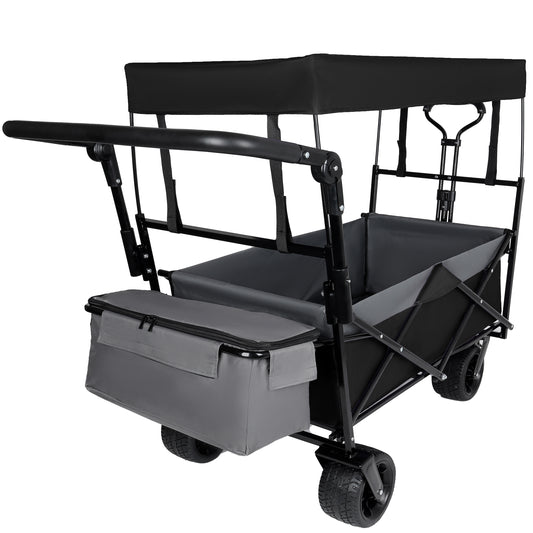 With Push Handle  480Lbs Collapsible Wagon With Canopy  Wagon Cart With 7  All- Terrain Wheels  Lightweight Foldable Wagon  Large Capacity For Camping  Shopping  Sports  And Garden Use  Black