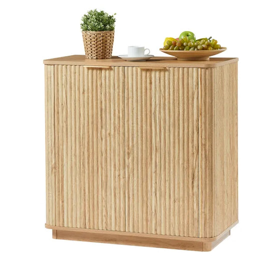 31.5'' Buffet Cabinet Sideboard With Storage Curved Wave Design For Bedroom, Living Room, Hallway, Oak,31.5''W X 15.75''D X 31.5''H.