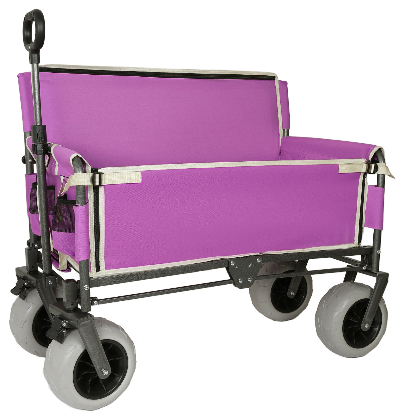 3- In- 1 Heavy- Duty  Convertible Folding Wagon Cart With Bench Seat & Storage -  500lbs  180L Capacity Utility Wagon  All- Terrain Wheels For Camping  Beach  Sports  Garden  Fish  Purple