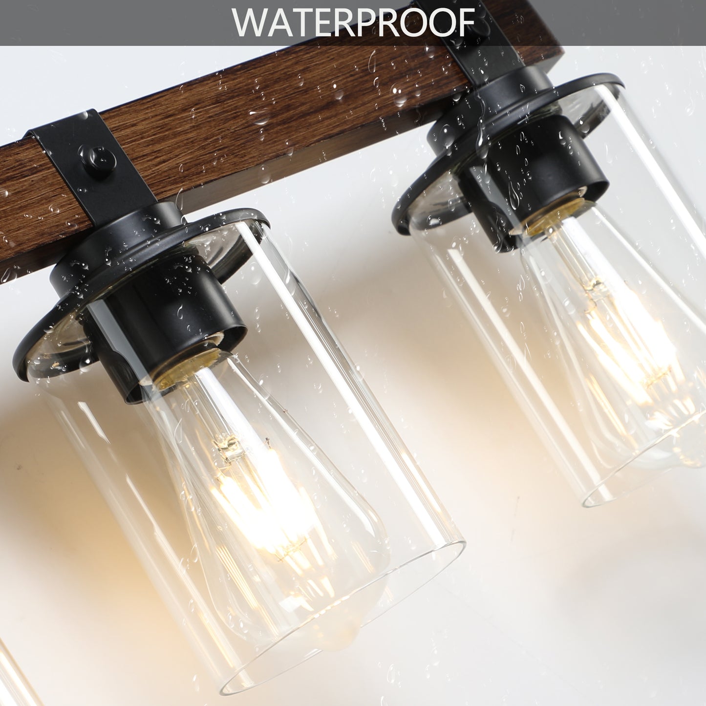42in Rustic 6-Light Vanity Light, Industrial Bathroom Wall Sconce With Glass Shades And Wood Accent, Modern Farmhouse Lighting Fixture -No Bulbs