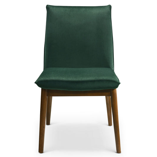 Monza Dark Green Velvet Dining Chair   Set Of 2   35  H X 20.3  W X 24.4  D With Solid Wood Legs Walnut Dining Chairs