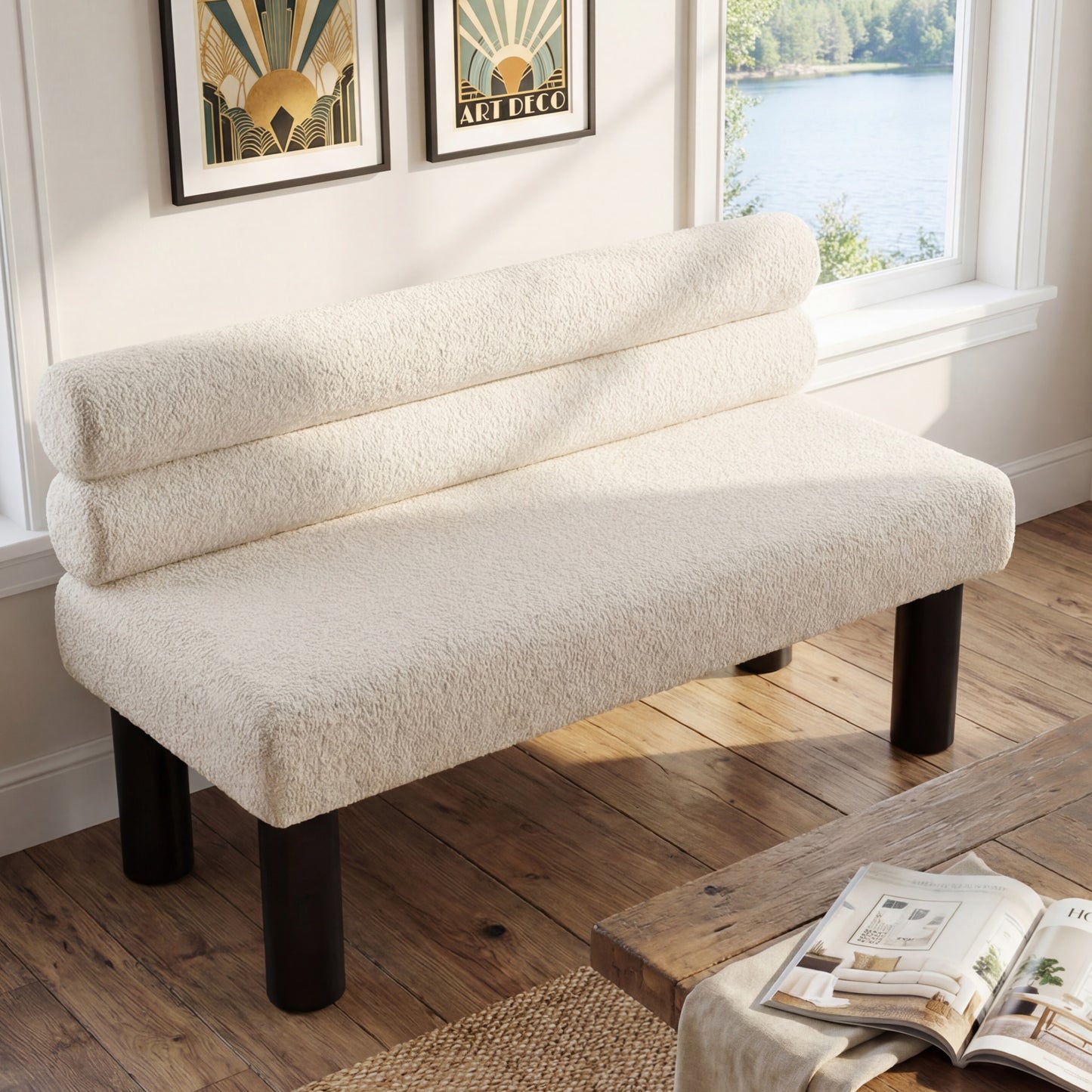Upholstered Dining Bench, End Of Bed, Entryway Bench, Ottoman For Dining Room, Bedroom, Living Room, Rubber Wood Leg 300 LBS Support, Beige