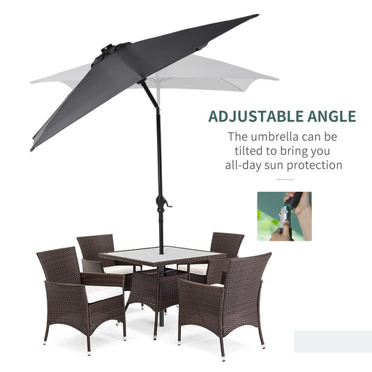 9 X 7 Ft Patio Umbrella Outdoor Table Market With Crank Solar LED Lights Tilt Button For Deck Dark Gray