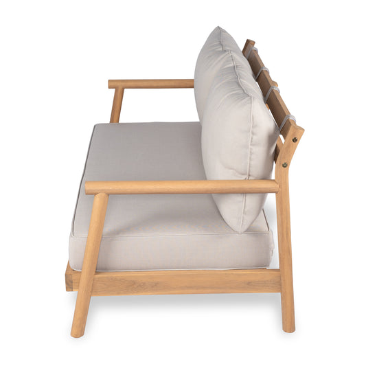 Patio Acacia Wood Loveset Sofa With Water-resistant Cushion, Teak   Beige
