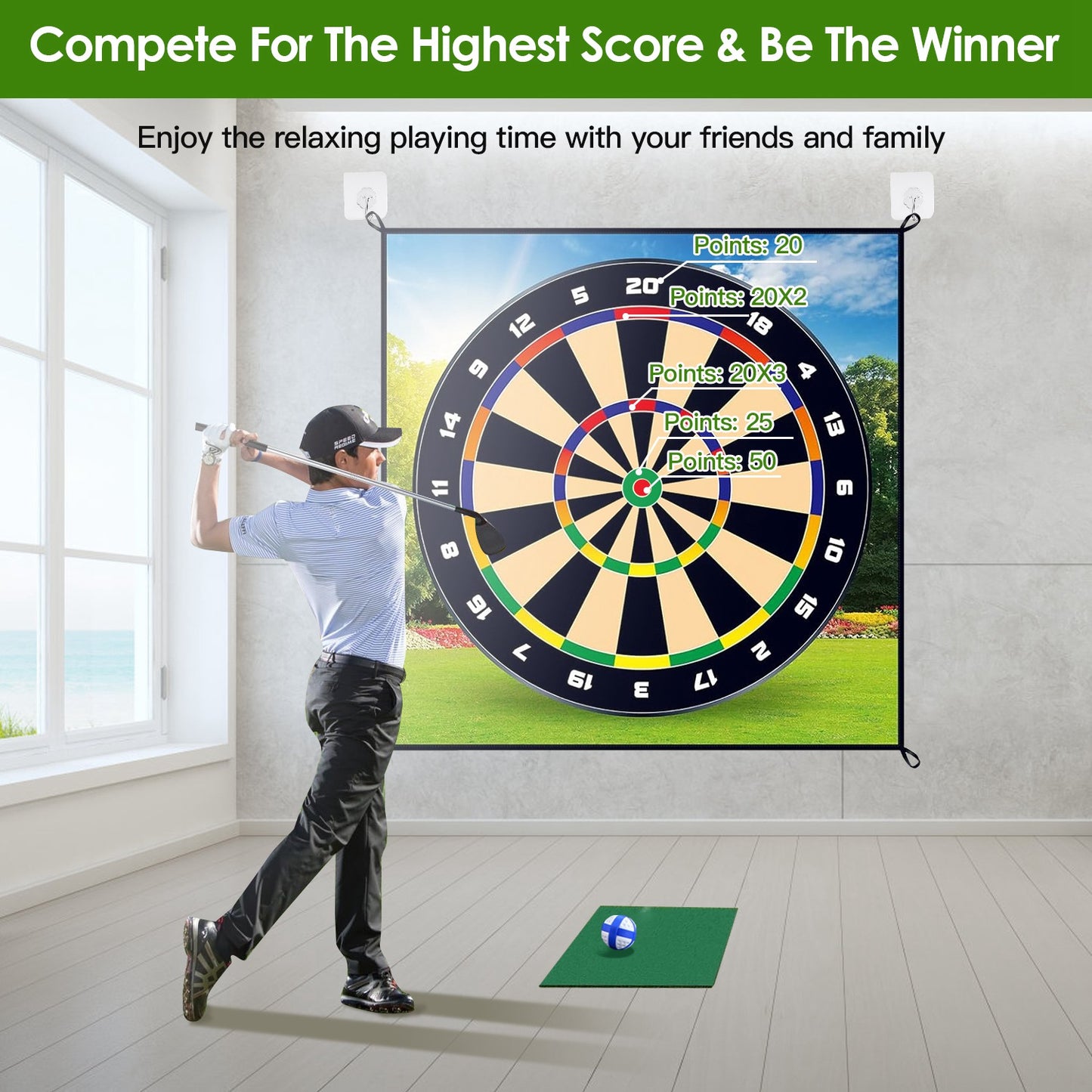 Golf Chipping Dart Game Mat Set With 20 Sticky Balls Ground Stakes Hanging Hooks Carrying Bag Indoor Outdoor Golf Hitting Training Game Mat For Kids Beginners