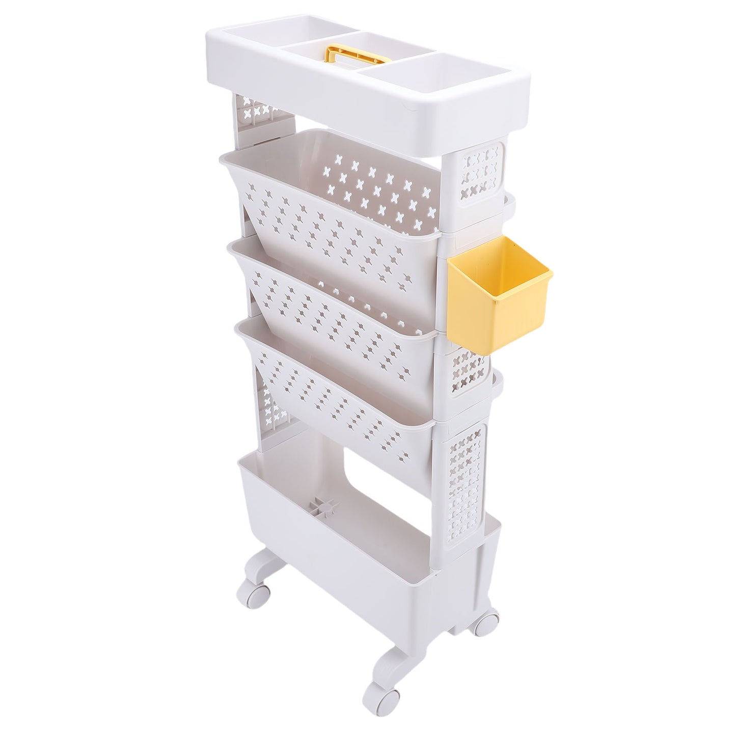 Rolling Book Cart 5 Tier PP Multi Functional Movable Storage Book Rack Utility Organizer Bookshelf With Lockable Casters For Study Office Bedroom White