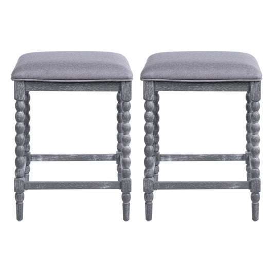 26Counter Stools,Set Of 2 With Upholstered Seat, Solid Acacia Wood Frame, Foam-Padded Seat, Open Airy Design For Kitchen Island And Bar, Gray