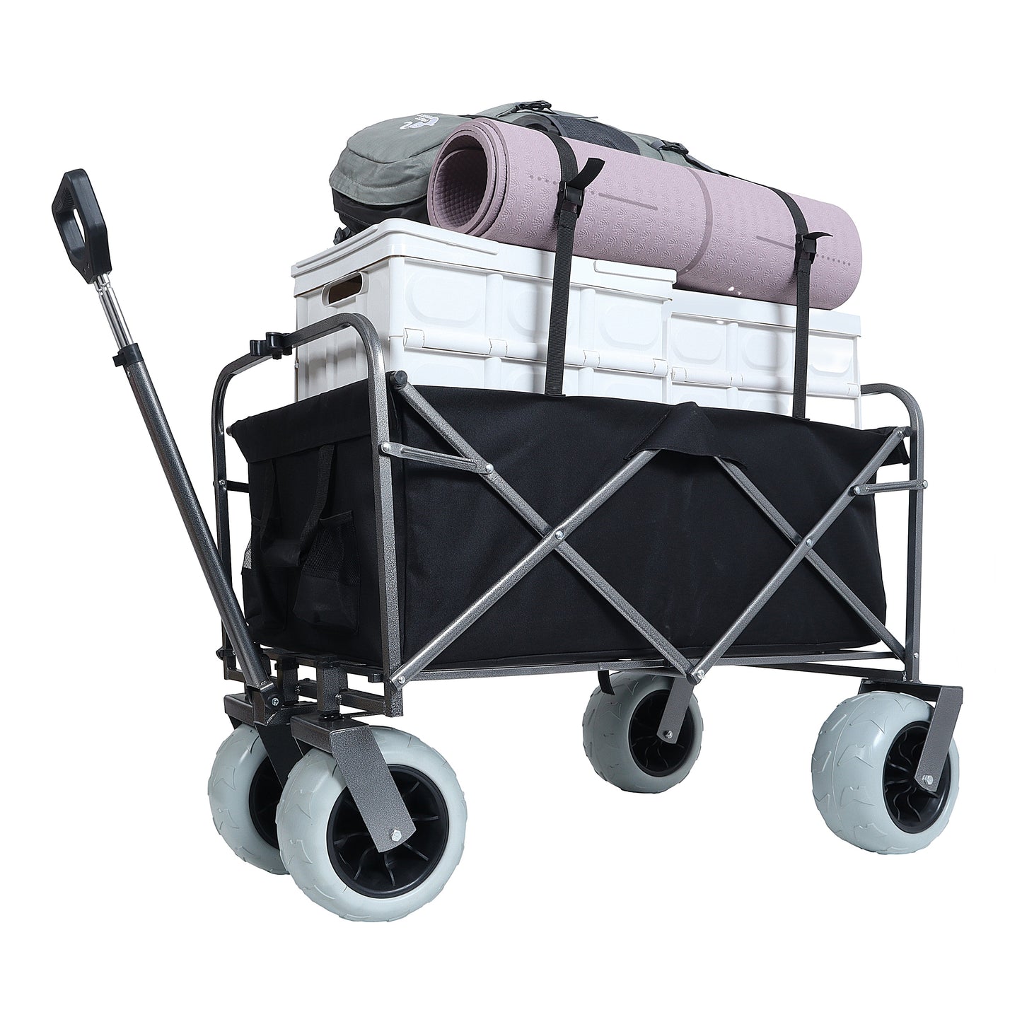 Beach Wagon With Big Wheels For Sand 500lbs Capacity -  All Terrain Steel Frame Utility Cart With 9  Pneumatic Tires  Collapsible Folding Design  Strap With Multiuse Bag  Black