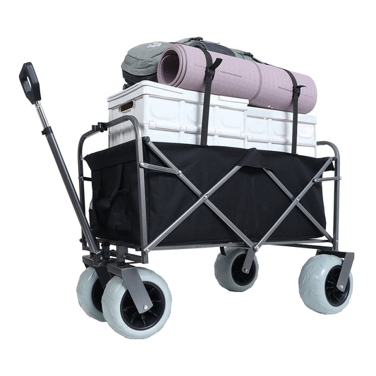 Beach Wagon With Big Wheels For Sand 500lbs Capacity -  All Terrain Steel Frame Utility Cart With 9  Pneumatic Tires  Collapsible Folding Design  Strap With Multiuse Bag  Black
