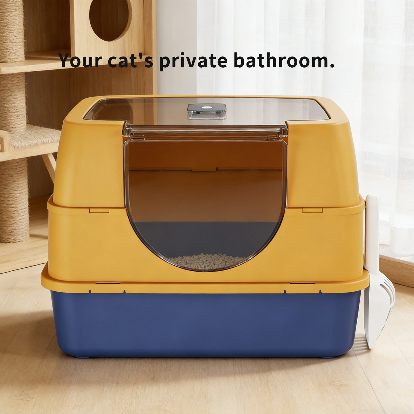 Dark Gray Top Entry Fully Enclosed Cat Litter Box , Anti Splash & Odor Locking, For Large Cats & Multi Cat Households Plastic Bring A Spoon