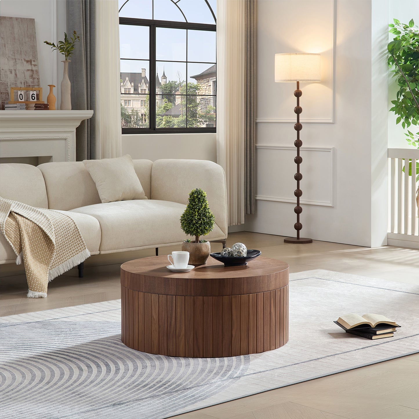 Modern Round Coffee Table With Storage Accent Tea Table For Living Room Bedroom Office Apartment,No Assembly