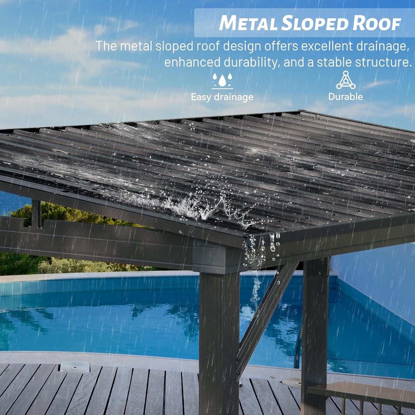 6.5x12FT Hardtop Grill Gazebo, Outdoor BBQ Gazebo With 2 Side Shelves And Sloping Galvanized Steel Roof, Metal Permanent Grill Canopy With Ceiling Hooks For Patio, Lawn, Backyard, Deck, Gray
