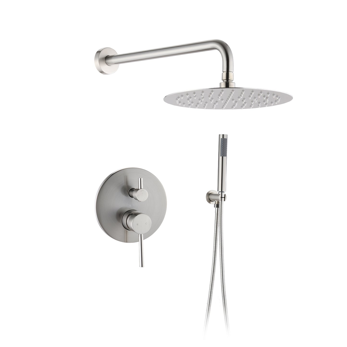 Wall Mounted Round Shower Combo Set With 10  Rain Shower Head And Handheld Shower Head Set With Pressure Balancing Valve