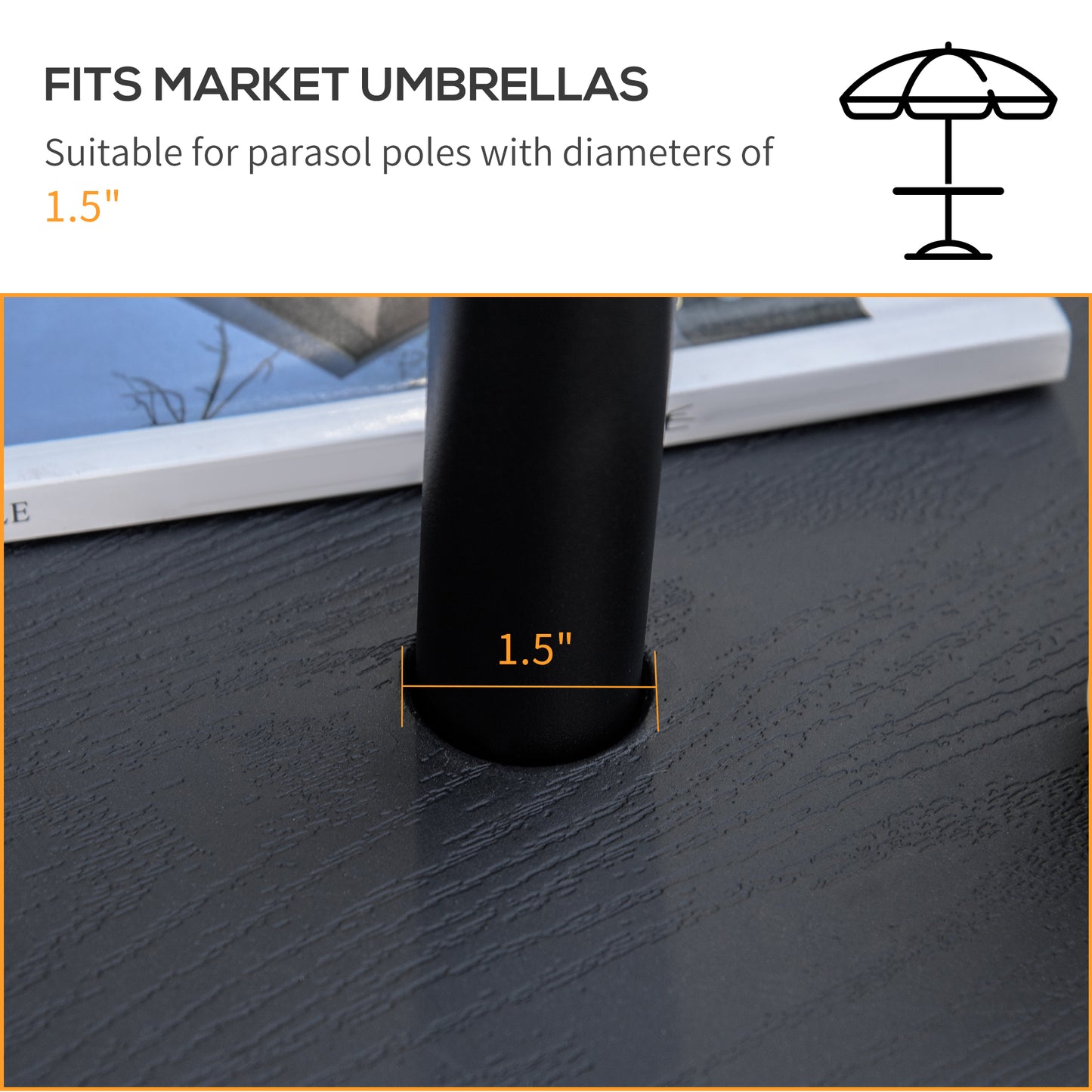 20" Umbrella Table Tray, Easy To Install Table-Top, Round Portable For Swimming Pool, Beach, Patio, Deck, Garden, Black