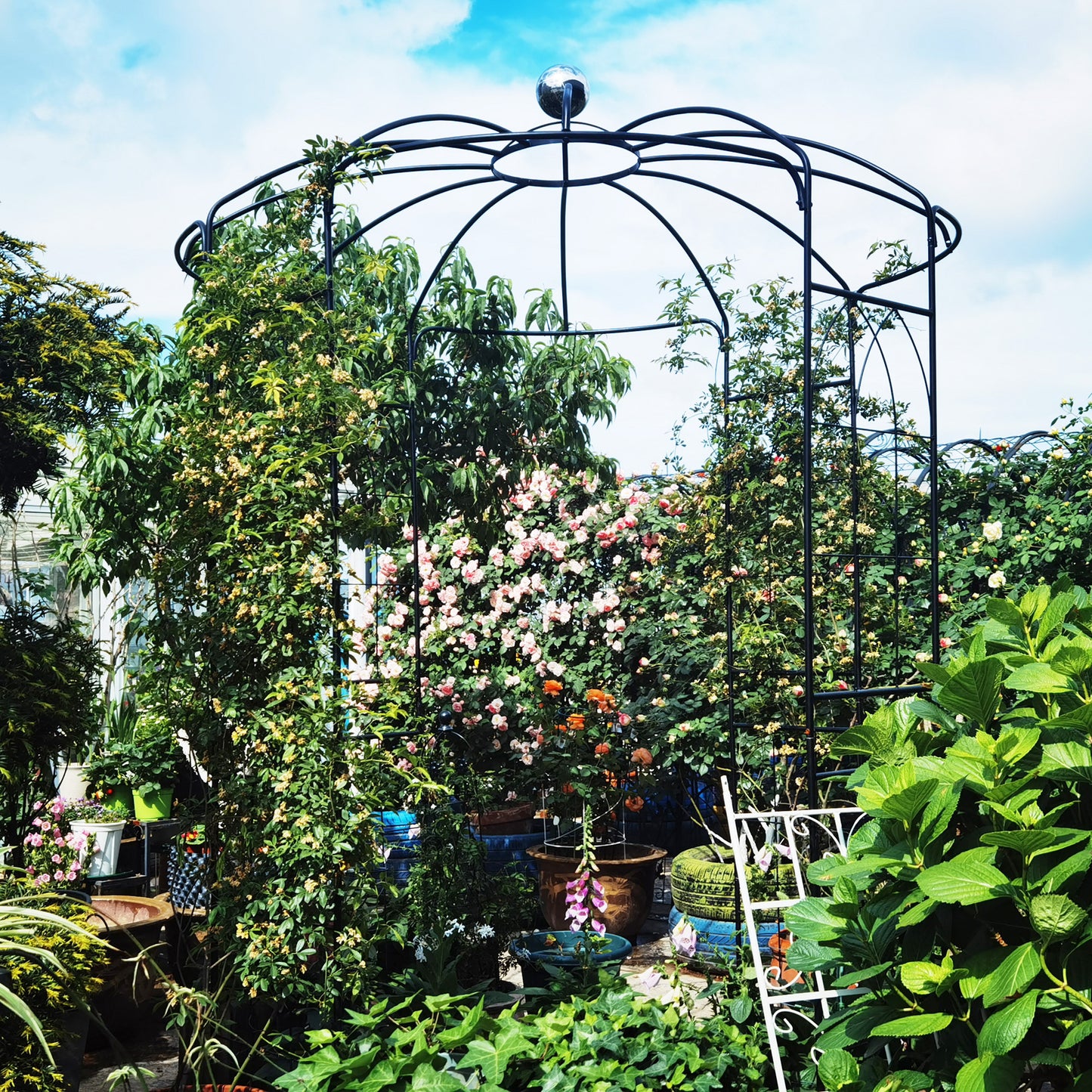 Metal Garden Arch Iron Garden Arbors Gazebo Dia81.3  X 114.2  High Birdcage Shape Pergola Pavilion For Wedding CeremonyOutdoor Black