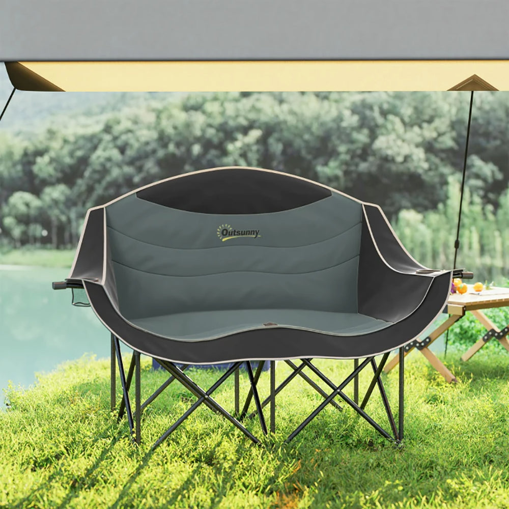 Padded Folding Camp Chair For Adults, Double Camping Chair 600D Oxford Fabric With Armrests, Cup Holders, Carry Bag For Outdoor