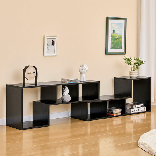 Modern Black Wood Grain MDF TV Stand, Expandable & Customizable Media Console, Free-Combination Entertainment Center With Open Storage Shelves For Living Room, Bedroom, Office