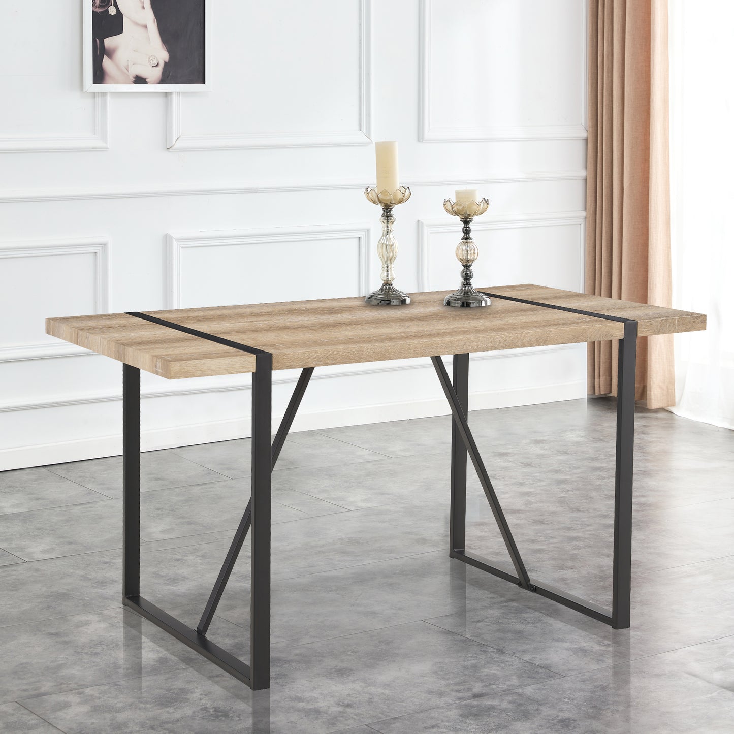 Rustic Industrial Rectangular Wood Dining Table For 4-6 Person, With 1.5  Thick Engineered Wood Color Tabletop And Black Metal Legs,Desk For Kitchen Dining Living Room, 55.1  X 31.4 X 29.9 1529W115172