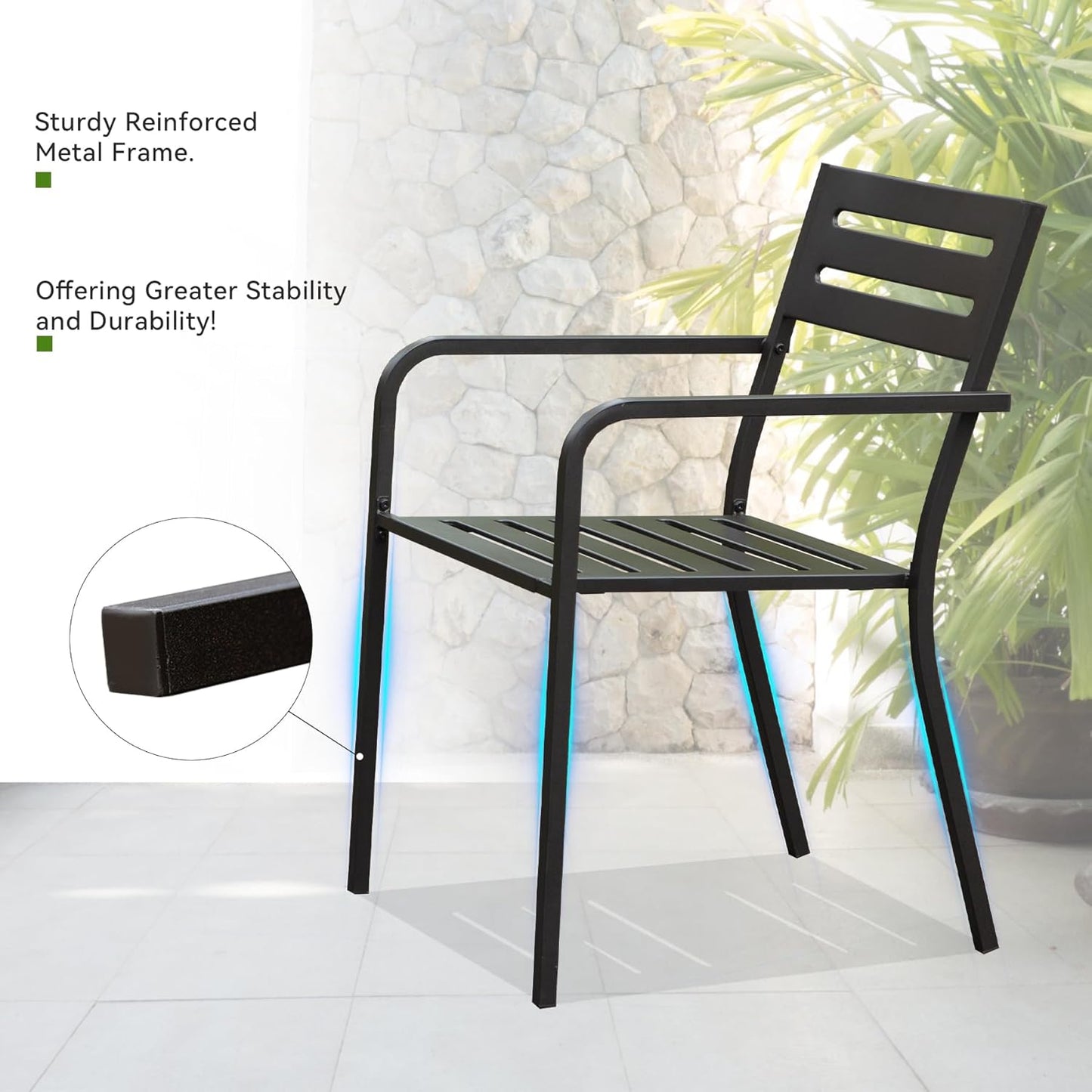 4-Pieces Patio Dining Chairs, Outdoor Heavy Duty Metal Chairs Set Of 4, Stackable Garden Chairs With Ergonomic Armrest, Patio Furniture Chairs Set For B Ackyard Lawn Patio, Black