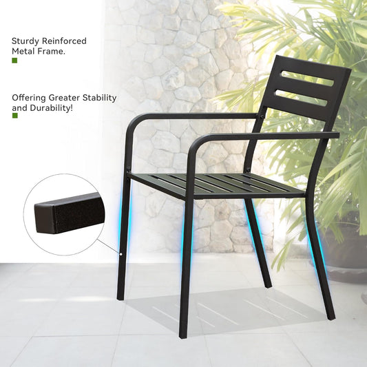4-Pieces Patio Dining Chairs, Outdoor Heavy Duty Metal Chairs Set Of 4, Stackable Garden Chairs With Ergonomic Armrest, Patio Furniture Chairs Set For B Ackyard Lawn Patio, Black