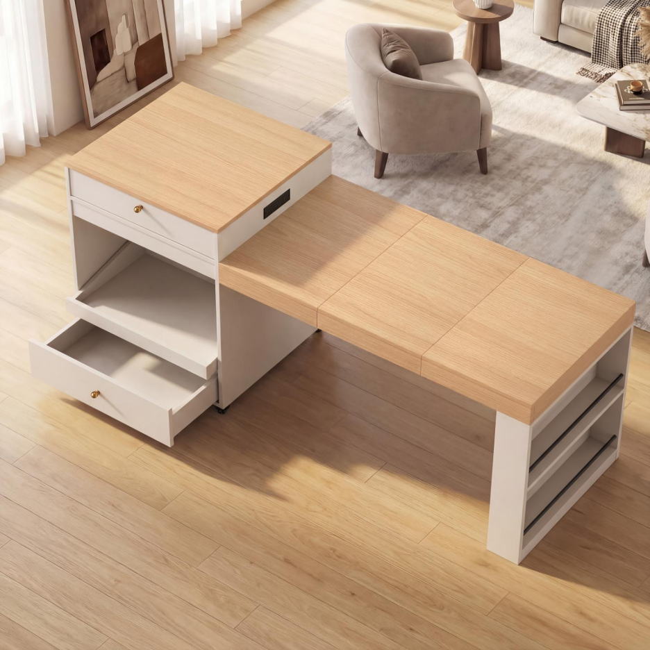 78.8inch Rolling Kitchen Island With 3-Stage Extendable Dining Table Seats 6-8, Built-in Power Outlet, Ample Storage Drawers & Cabinets, Mobile On Wheels - High-Density MDF, Easy Assembly