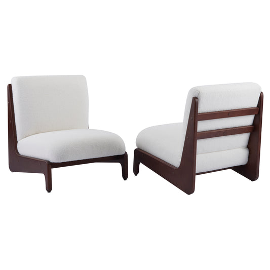 Living Moda Accent Chair White With Walnut Solid Wood Frame, Set Of 2