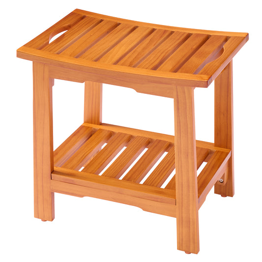 18-inch Solid Wood Bathroom Stool, Featuring A Wooden Seat Suitable For Use In The Shower And Vanity Area
