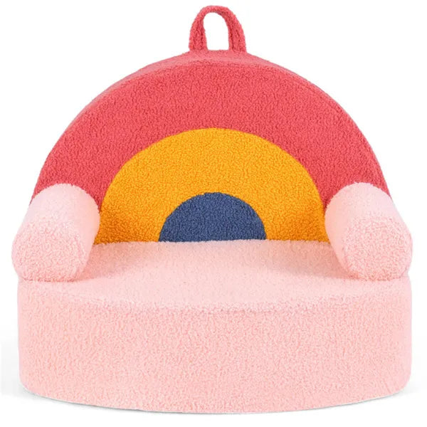 Red Kids Sofa, Soft Teddy Fleece Foam Couch With Carry Handle & Removable Machine-Washable Cover
