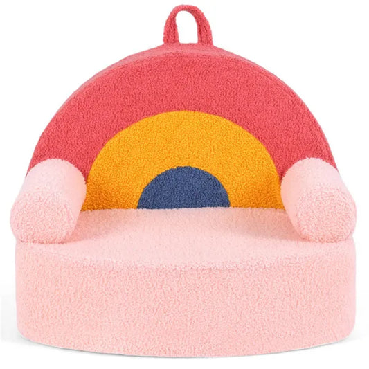Red Kids Sofa, Soft Teddy Fleece Foam Couch With Carry Handle & Removable Machine-Washable Cover