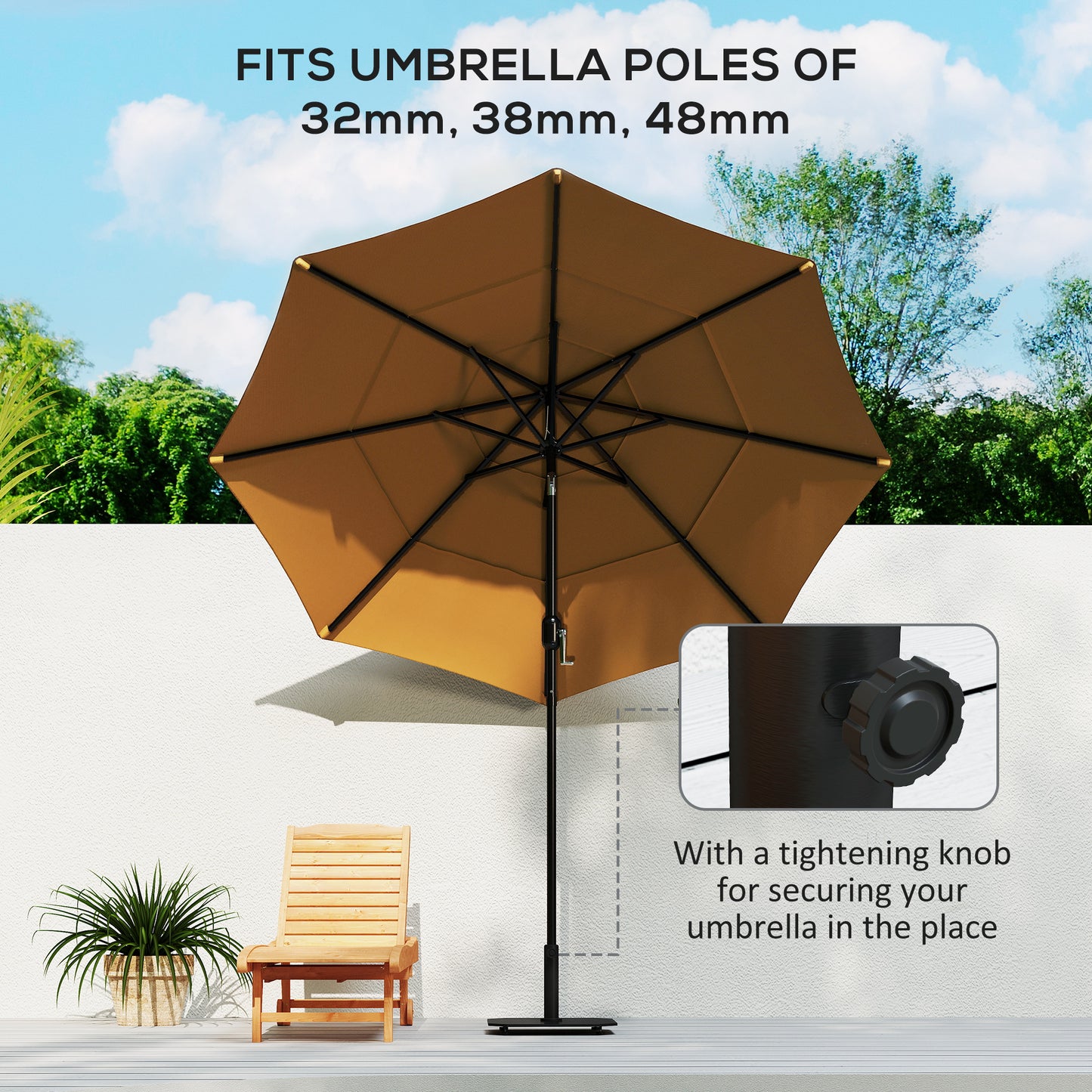 Square Patio Umbrella Base, 41 Lbs Metal Umbrella Stand Base With Adjustable Foot Pads, Heavy Duty Patio Umbrella Holder For 1.3"/1.5"/1.9" Umbrella Poles For Outdoor, Lawn, Poolside, Black