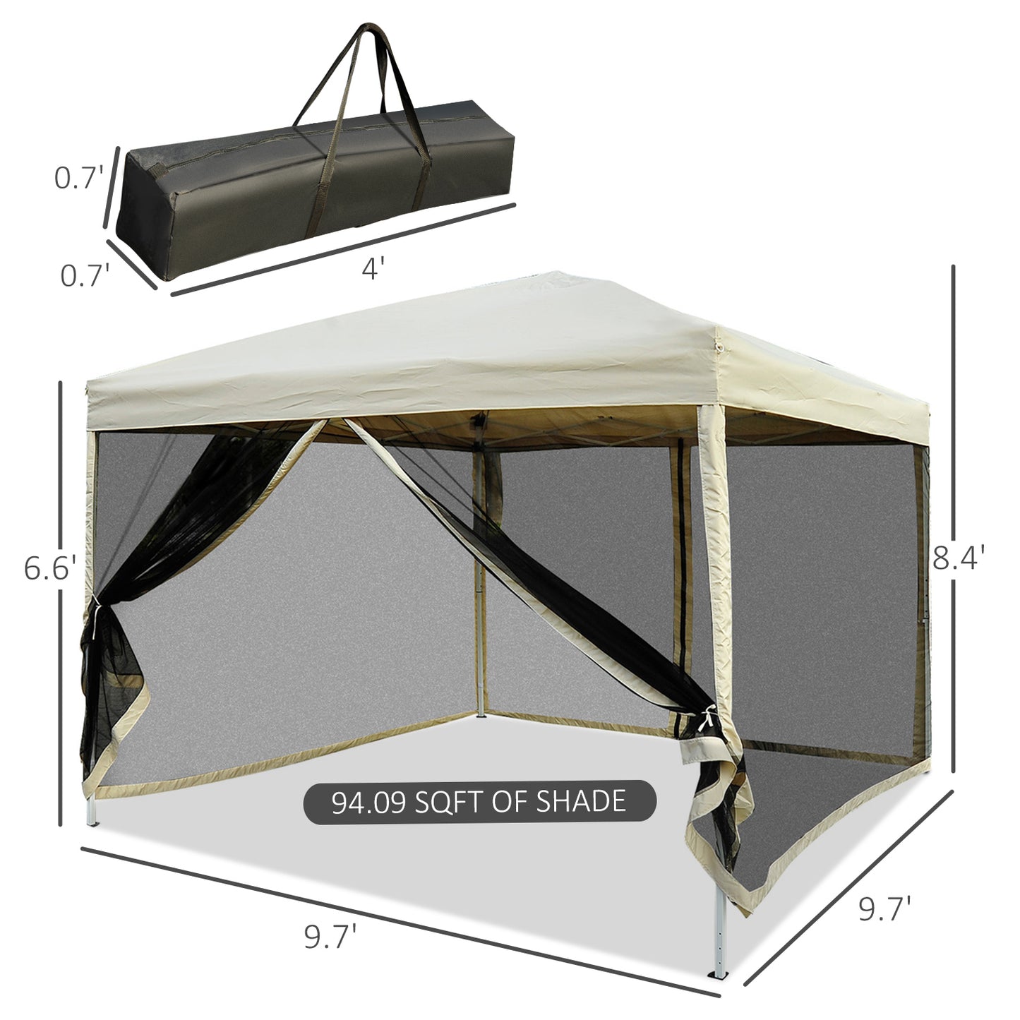210D Oxford 10' X 10' Pop Up Canopy Tent With Netting, Instant Screen Room House, Tents For Parties, Height Adjustable, With Carry Bag, For Outdoor, Garden, Patio