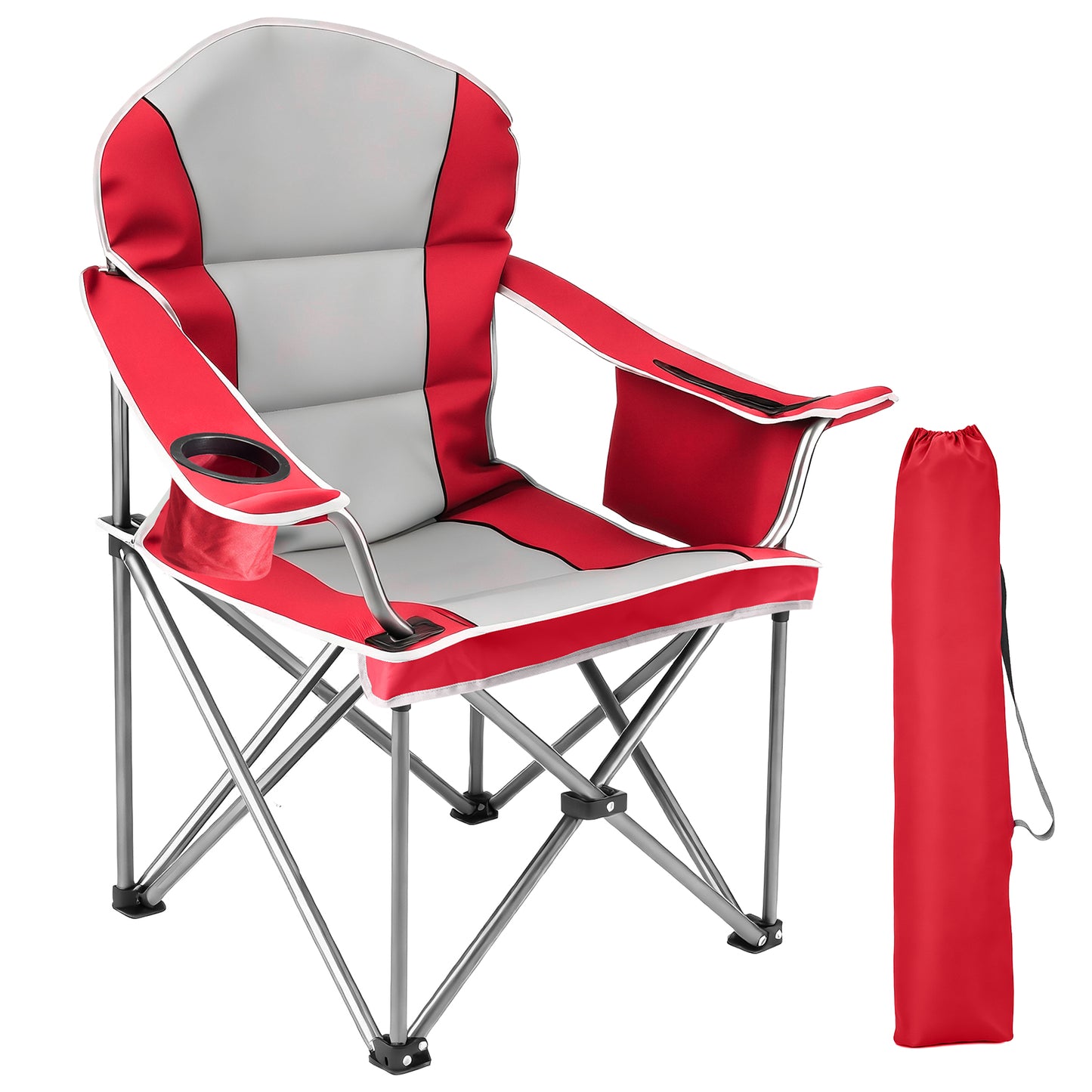Oversized Camping Folding Chair, Heavy Duty Padded Chair With Cup Holder Storage And Cooler Bag, 5000 LBS Steel Frame, Portable For Outdoor