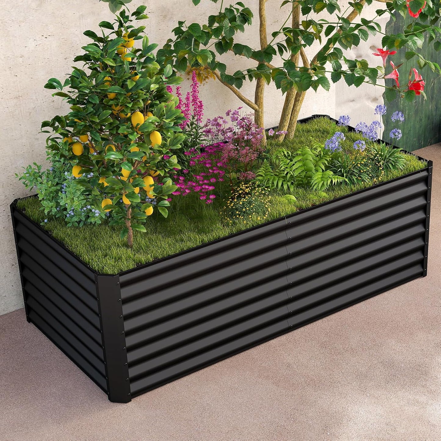 6x3x2ft Galvanized Raised Garden Bed, Outdoor Planter Garden Boxes Large Metal Planter Box For Gardening Vegetables Fruits Flowers, Dark Gray